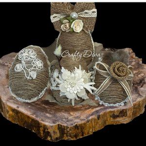 Easter Egg Set 4, Shabby Chic, Jute Easter Eggs, Spring Decorations, Rustic Eggs